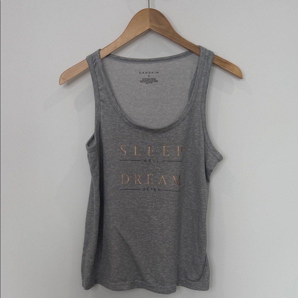 Danskin Heather Gray Sleep Tank – Gold Accents Lounge Top (Size Medium) 🌙✨